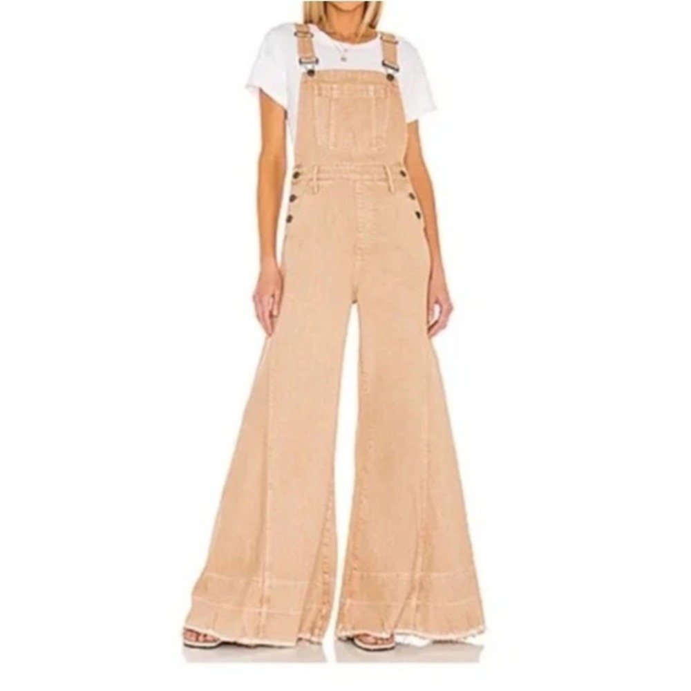 Show me Your Mumu San Fran Tanline Cotton Wide Leg Flared Overalls Size S Flawed